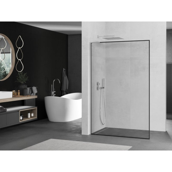 Ścianka prysznicowa Walk-in Mexen Kioto L 60 x 200 cm, czarny wzór, chrom