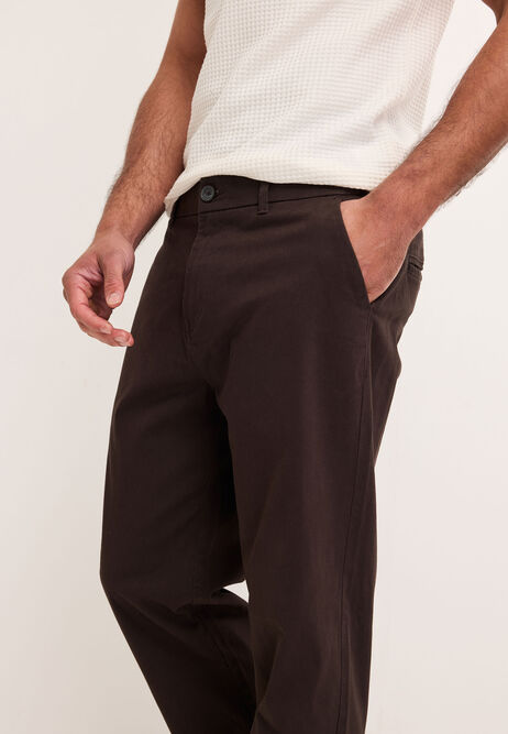 Mens Brown Straight Leg Chino Trousers