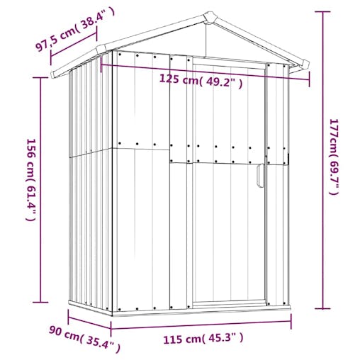 NNEVL Garden Shed Anthracite 126x97.5x177 cm Galvanised Steel