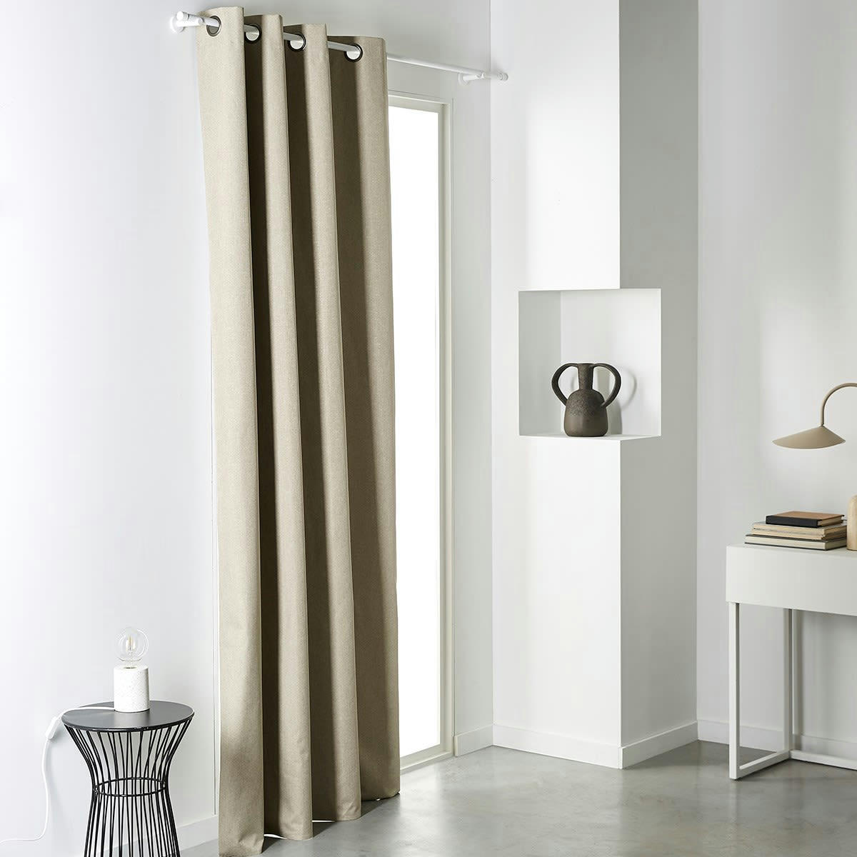 PRESTIGE EFFET LIN - Rideau occultant à oeillets en Polyester Beige 140x240 cm