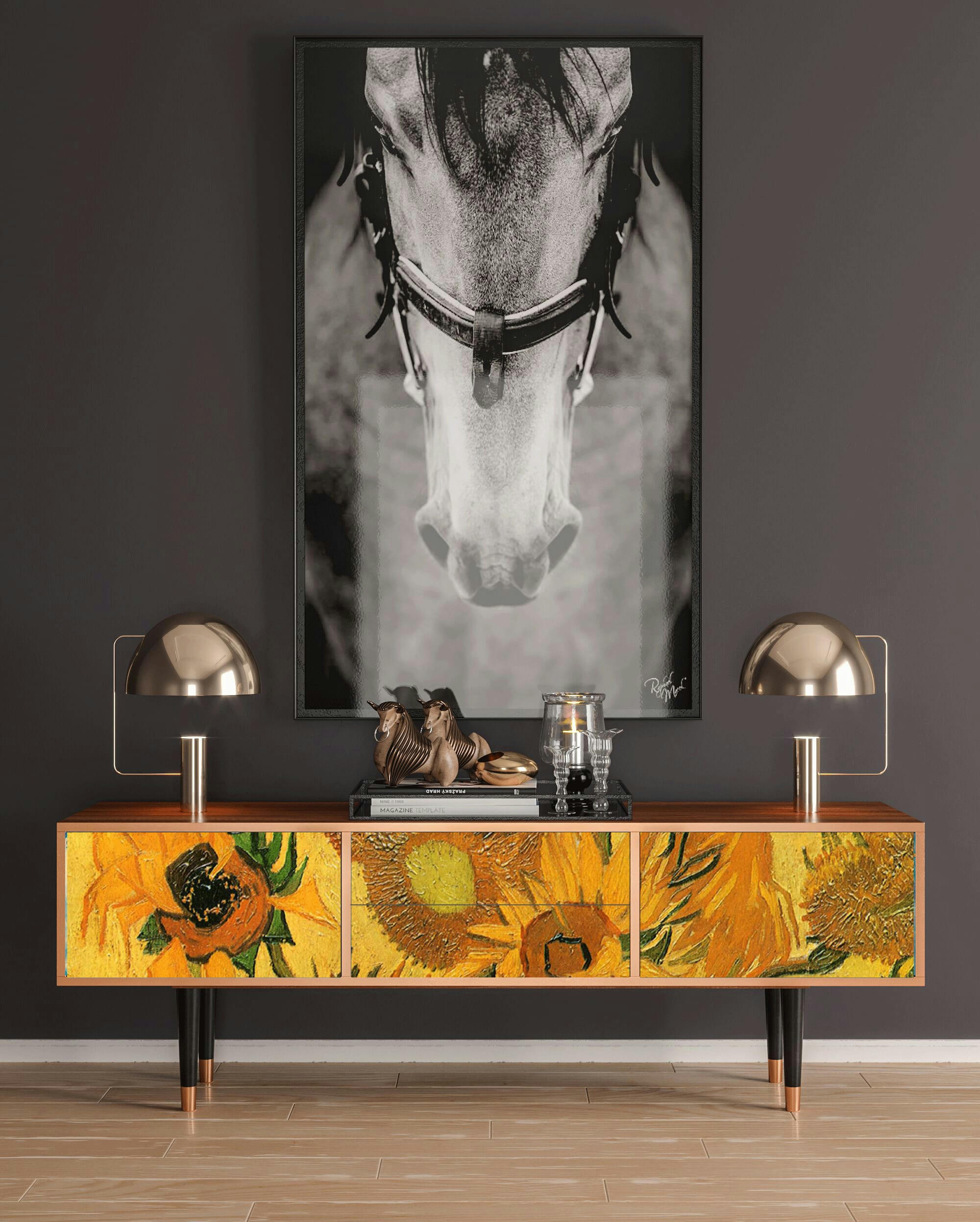 SUNFLOWERS BY VINCENT VAN GOGH - Meuble TV  jaune 2 tiroirs et 2 portes L 170 cm