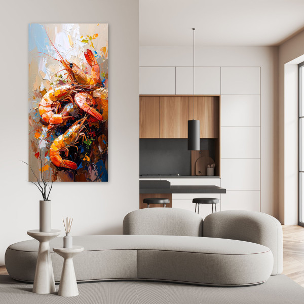Feeby Obraz do kuchni baru restauracji, Krewetki Owoce morza 40x80