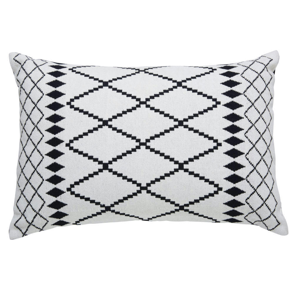 CORA - Coussin en coton tissé jacquard blanc motifs noirs 40x60