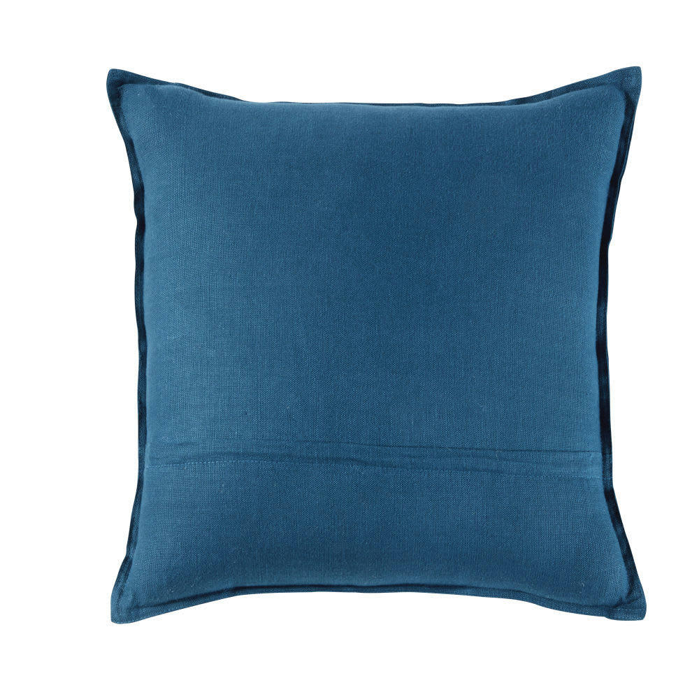 - Coussin en lin lavé bleu paon 45x45