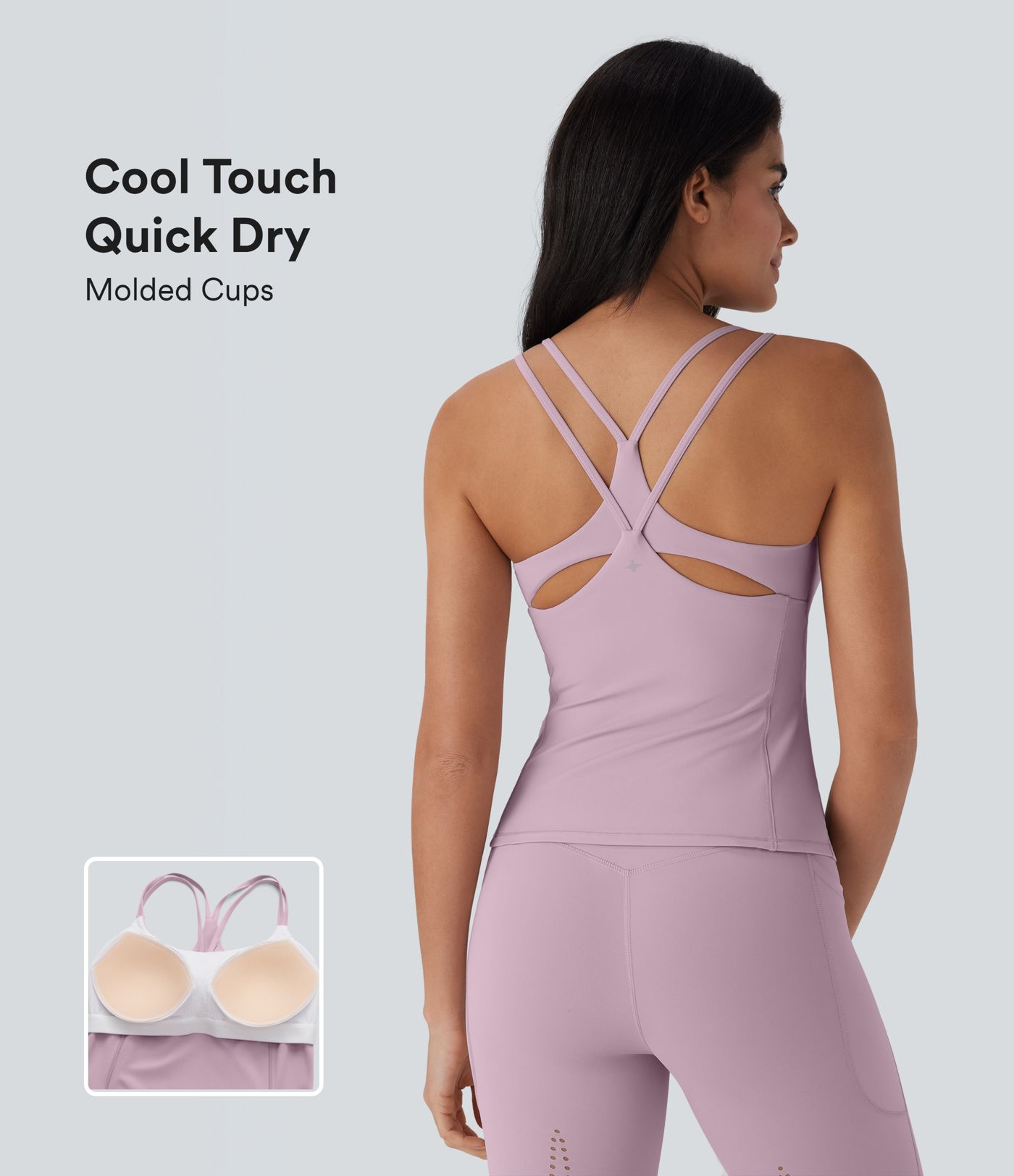 Top bretelles yoga Halara UltraSculpt™ Cool séchage rapide, dos nu avec bonnets moulés - UPF50