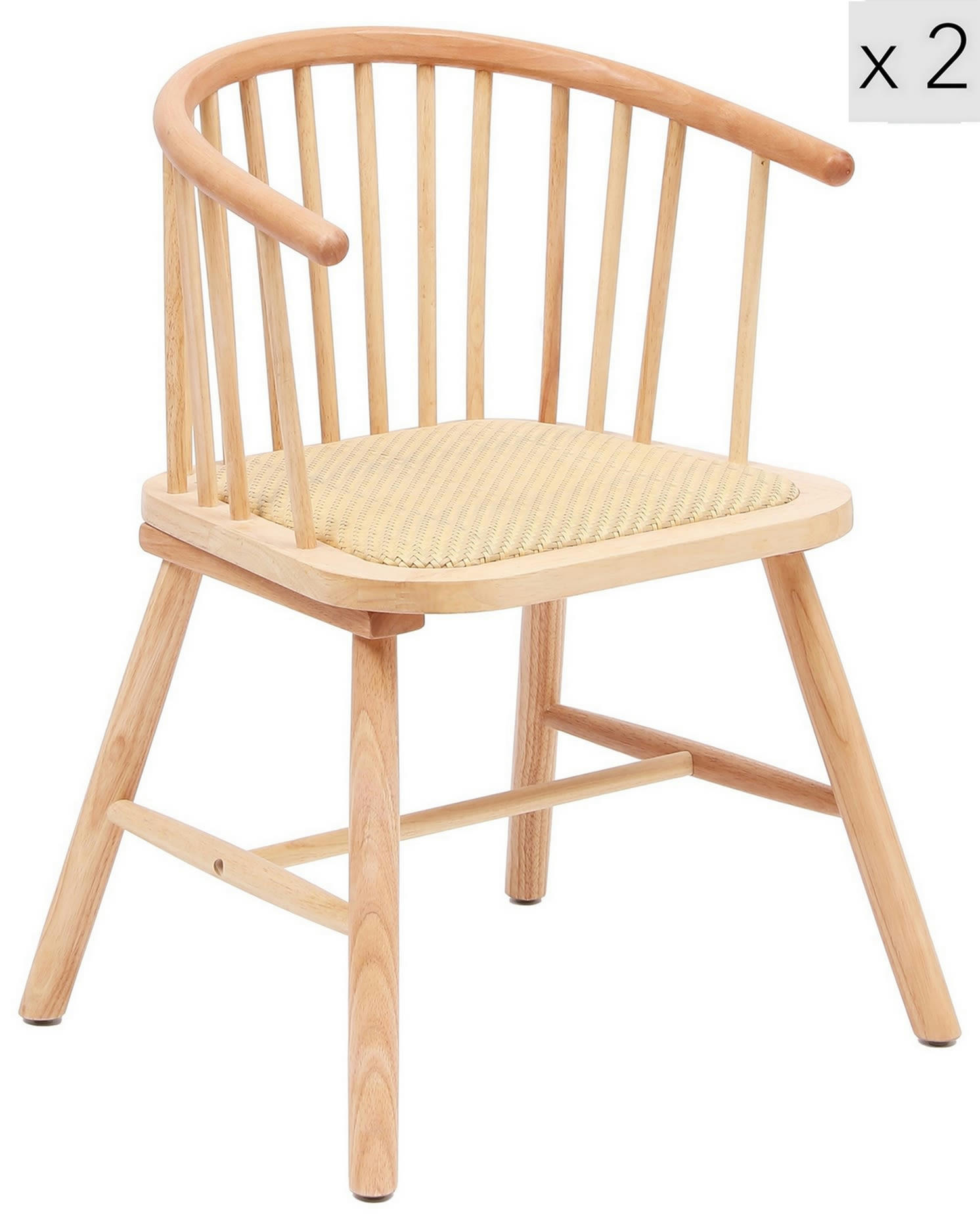 - Lot de 2 chaises en bois massif et rotin naturel