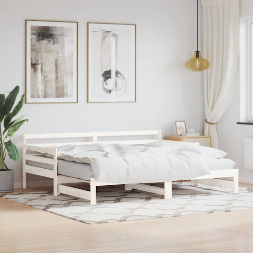 NNEVL Daybed with Trundle White 92x187 cm Single Size Solid Wood Pine