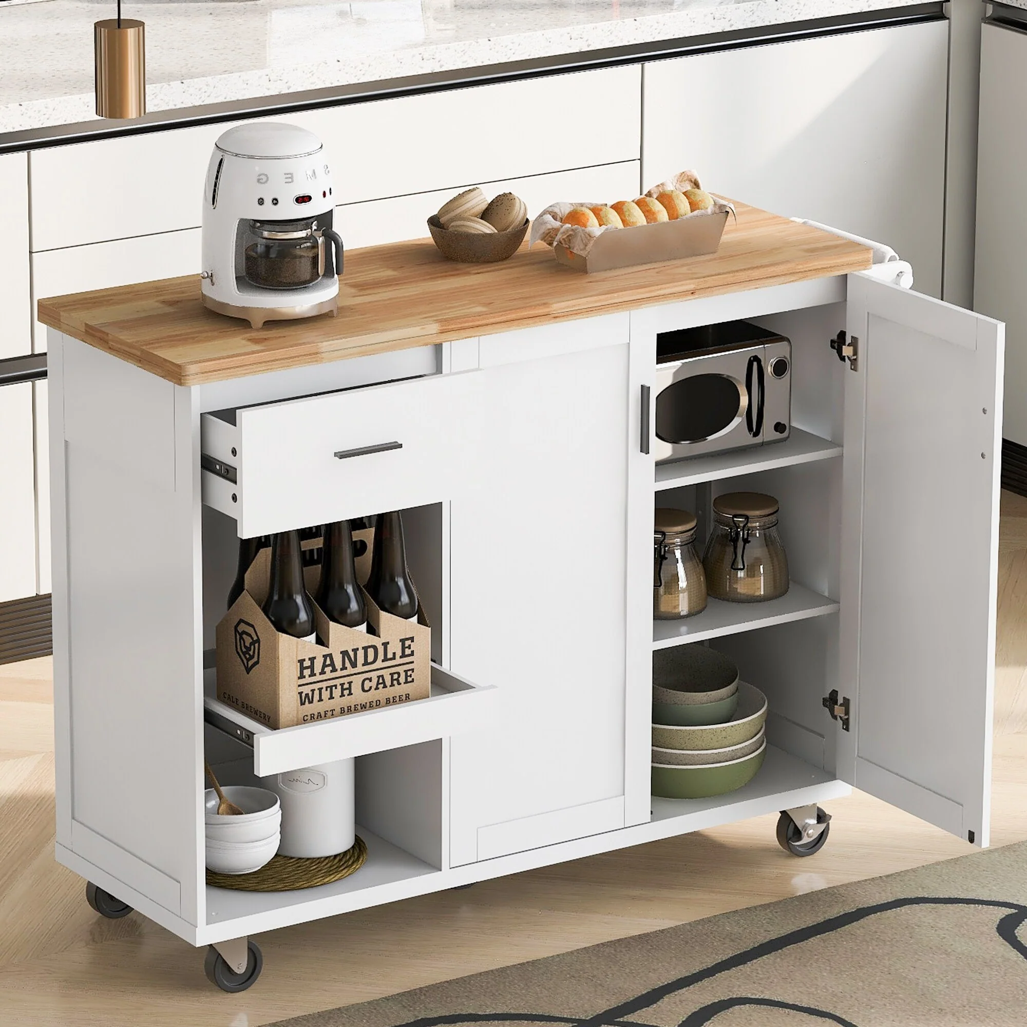 Kitchen Island With Foldable Counter Top(no include stool)