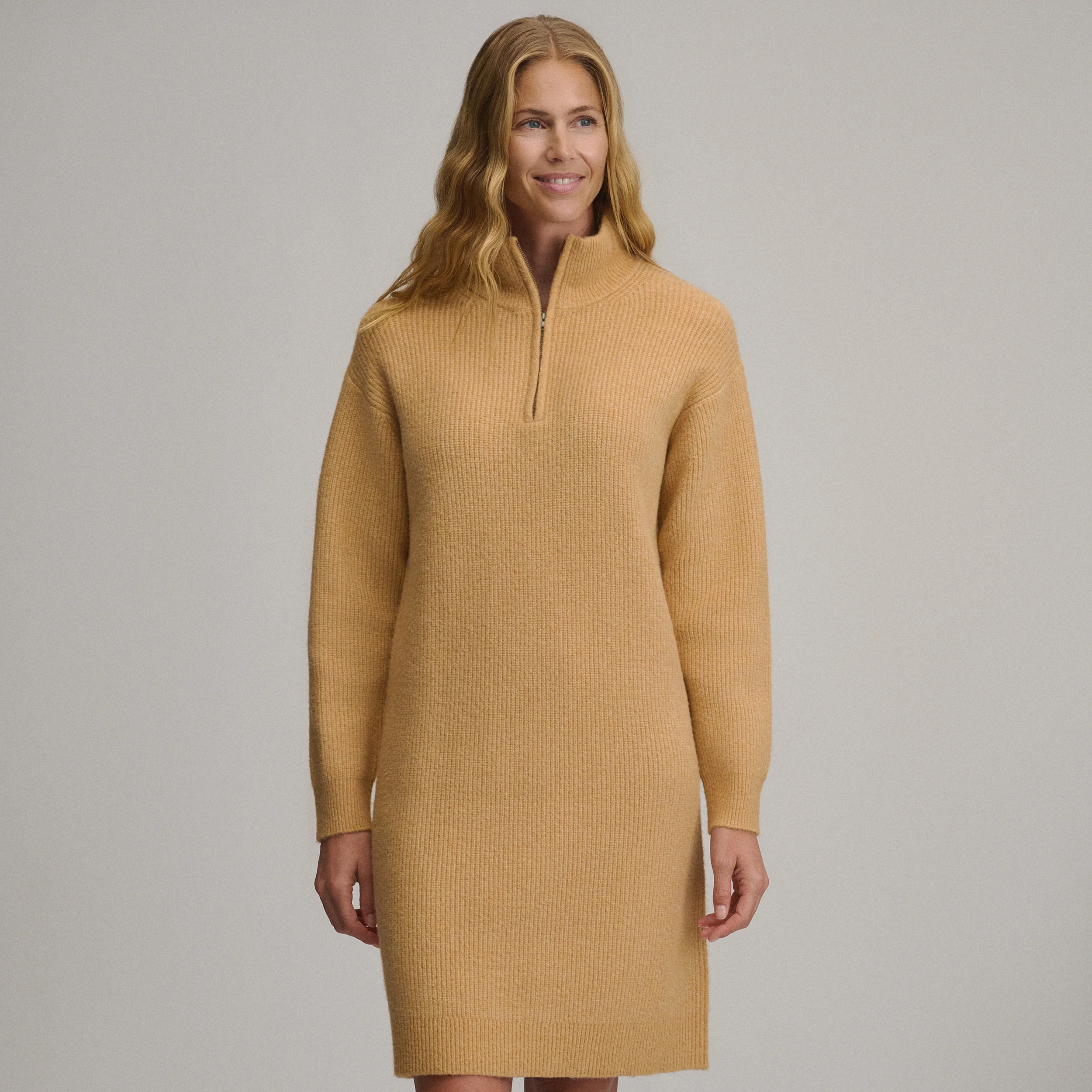 Women's Long-Sleeve Ribbed Zip Mock Sweater Dress