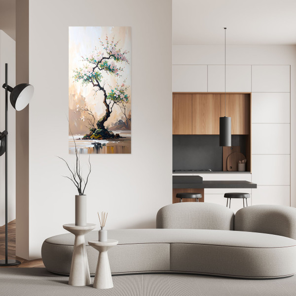 Naklejka na ścianęFeeby Drzewko Bonsai Białe Kwiaty Gałązki 40x80