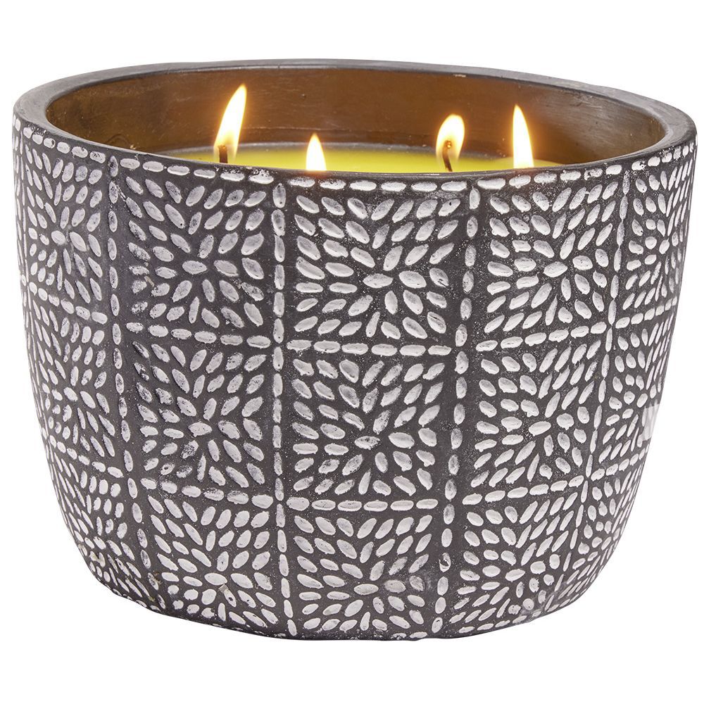 Bougie citronnelle pot ciment motif grain de riz 20H - Ø20xH14cm