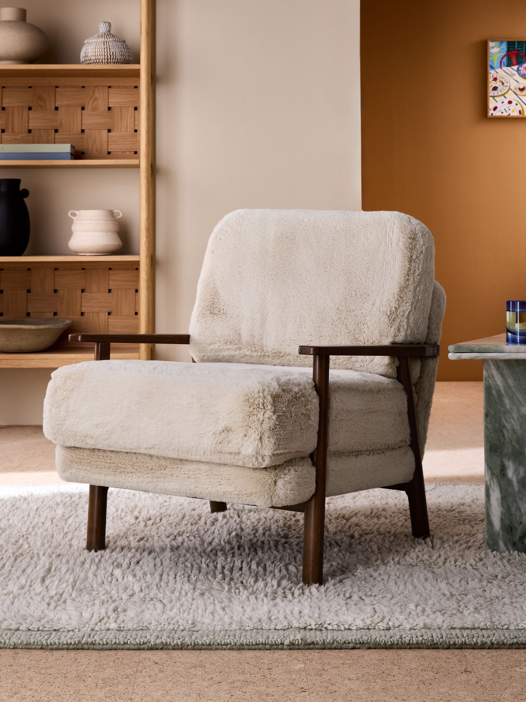 Lars Accent Chair in Taupe Natural Arctic Faux Fur