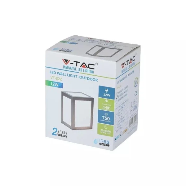 Kinkiet zewnętrzny 822 6400K szary LED 1x12W 750lm IP65 V-TAC