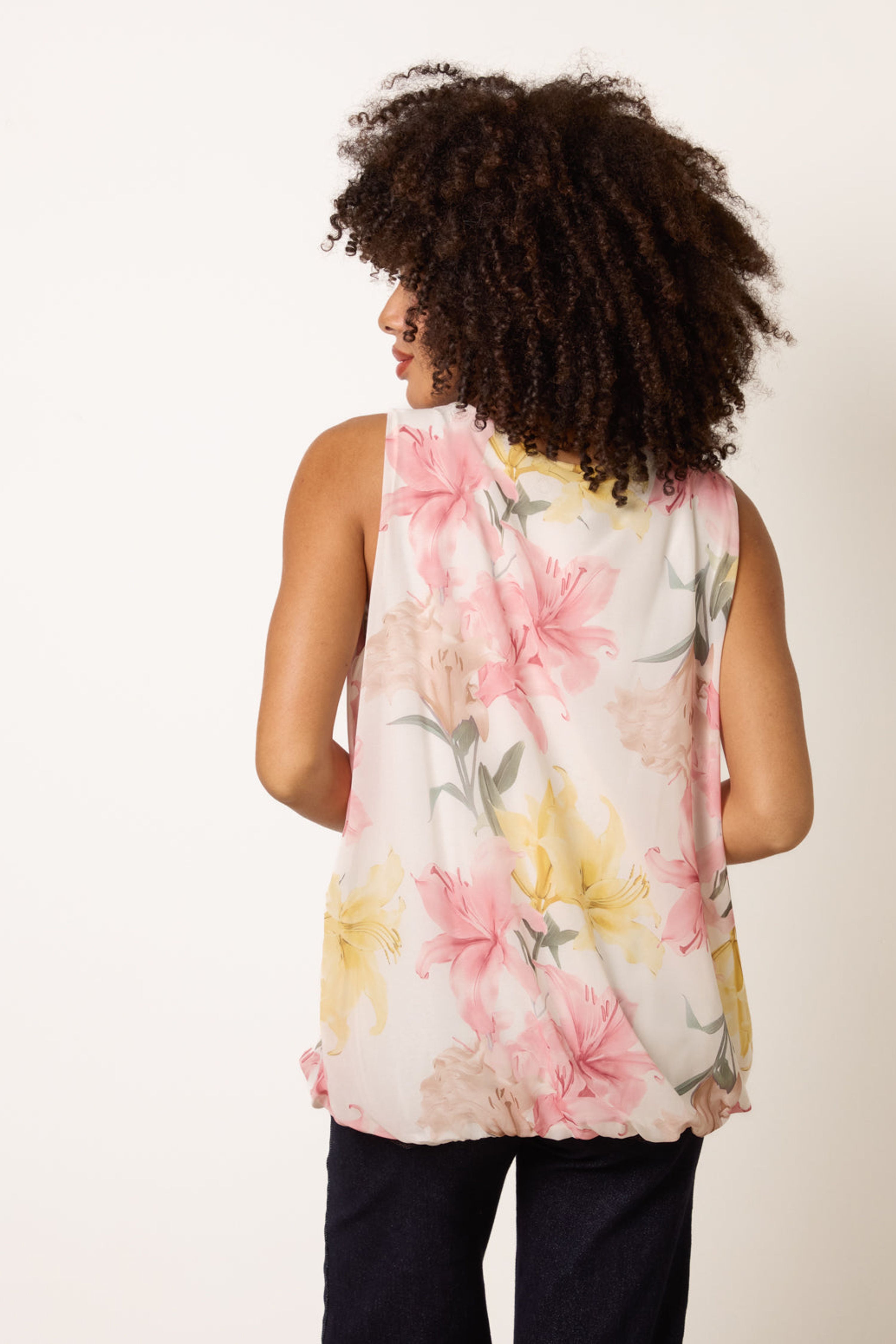 Blue Vanilla Pink Scoop Neck Puffball Sleeveless Top