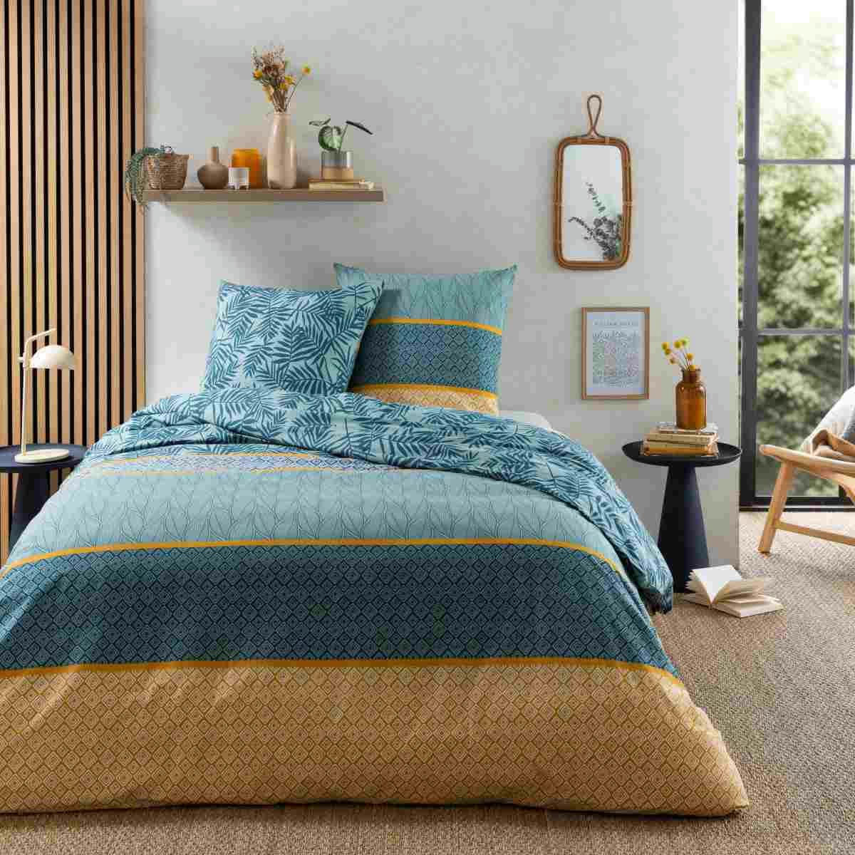 OLYMPE - Parure de lit 2 personnes coton  imprimé vert 260x240cm