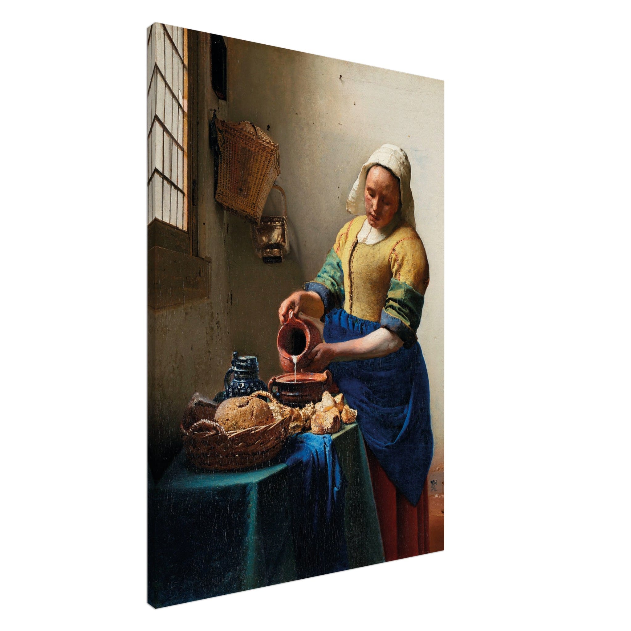 Artfulprints Canvas Johannes Vermeer – Het melkmeisje canvas - 80x120 cm - Geel