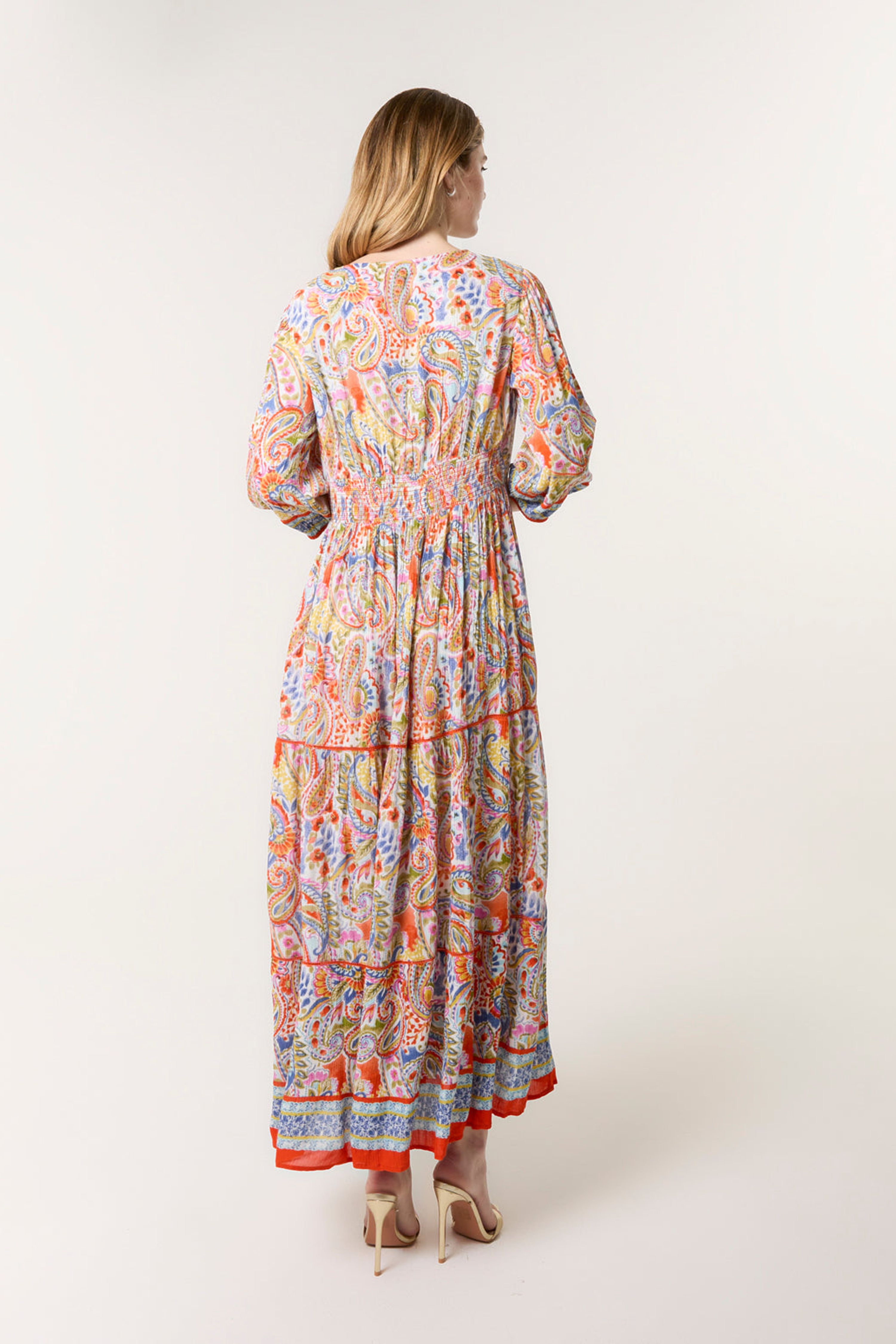 Blue Vanilla Multi Paisley Tiered Maxi Dress