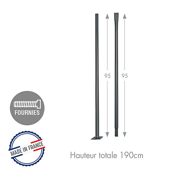 Louis Moulin Mât fixation dans le sol anthracite - 190 cm - Acier époxy