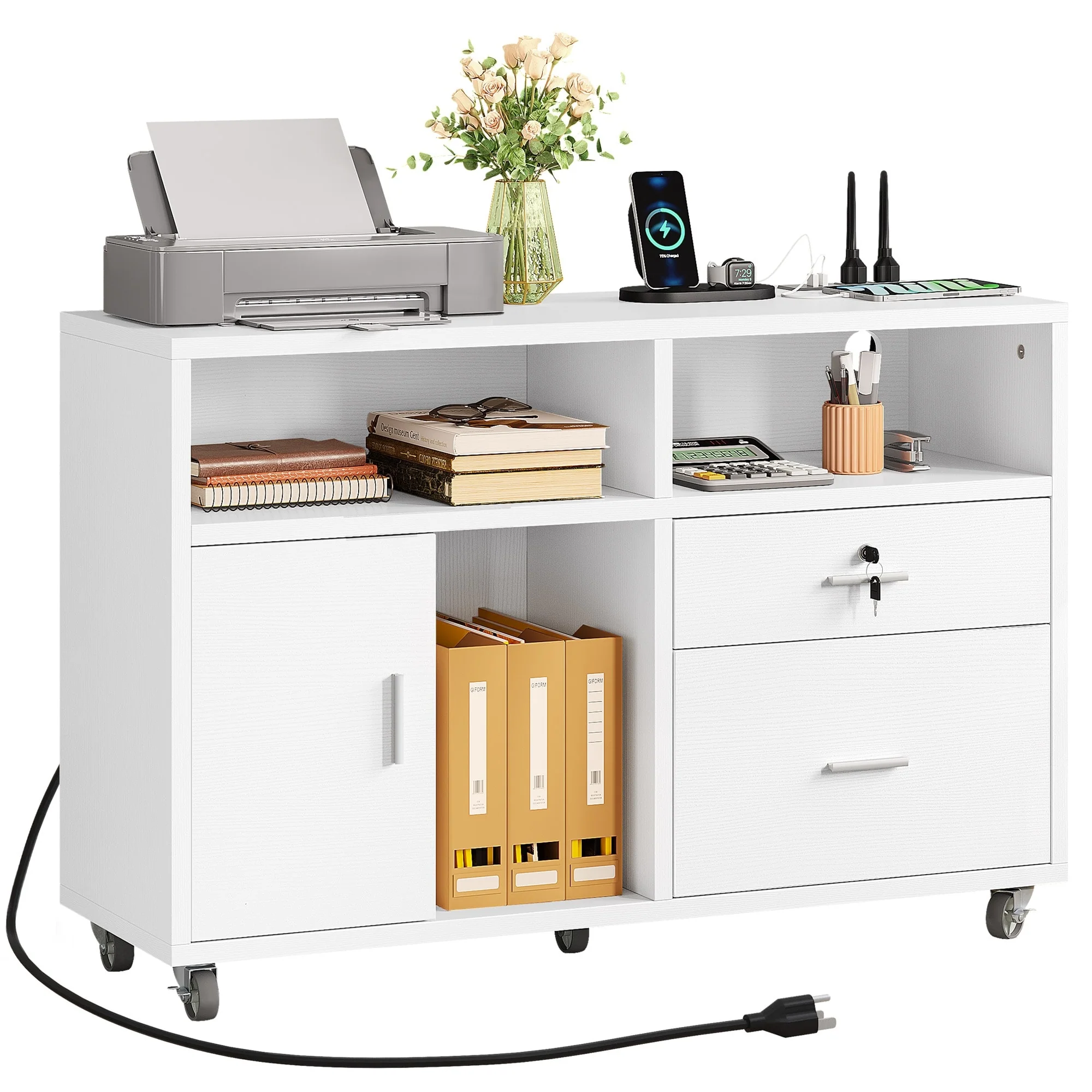 Moasis 2-Drawer Wood Lateral File Cabinet Mobile Storage Cabinet Fits A4 Letter Legal Size