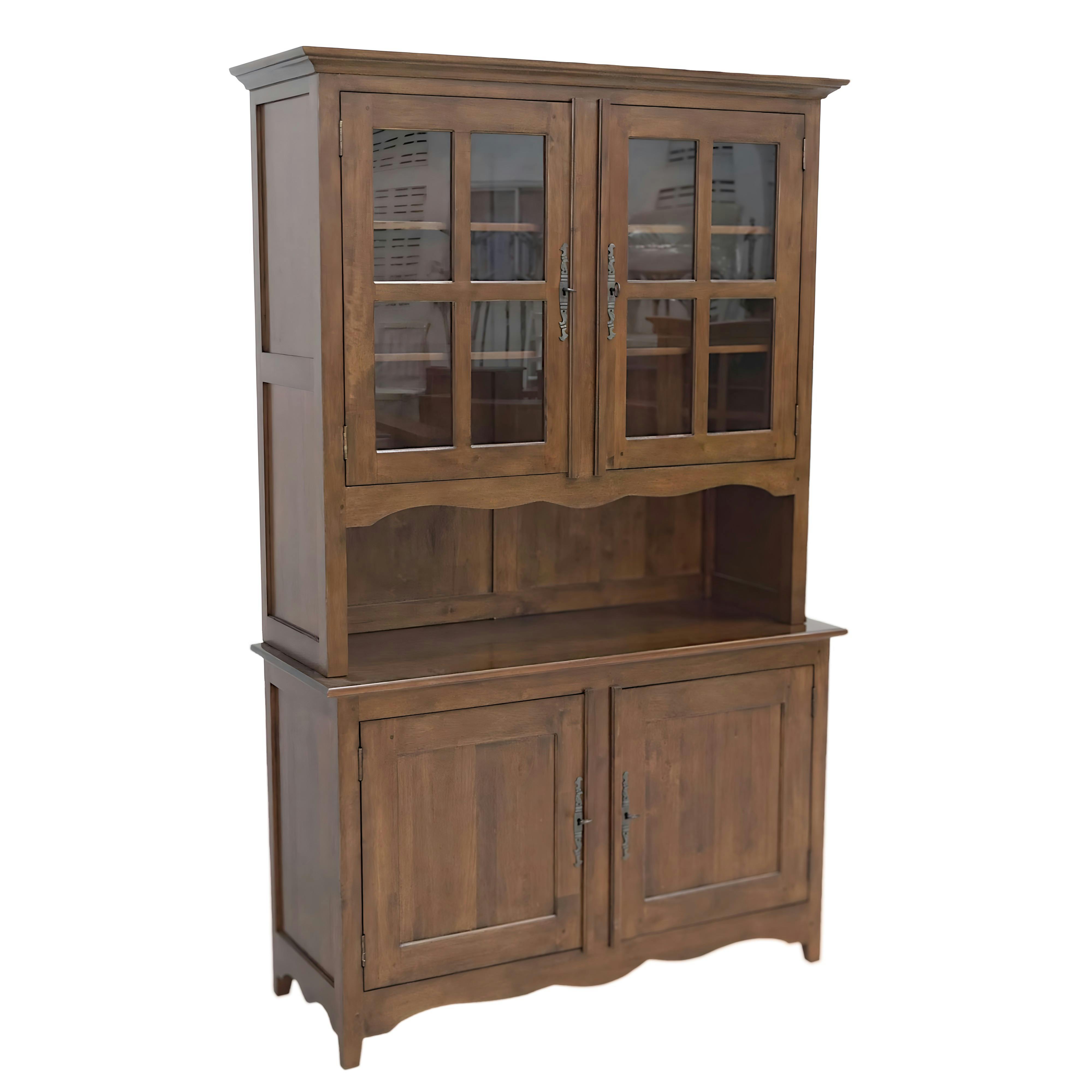 Vaisselier Hévéa 4 portes dont 2 vitrées, 1 grande niche centrale 125x47x200cm TRADITION