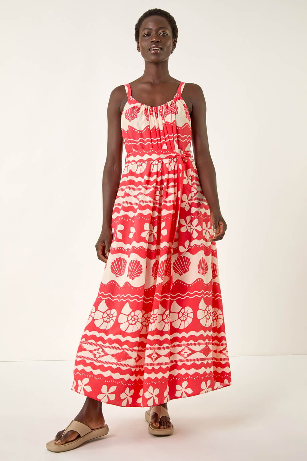 Roman Shell Print Strap Maxi Dress