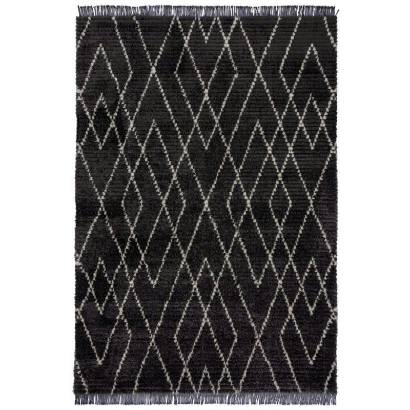 AÏSHA - Tapis doux motifs berbères blancs sur fond noir 160 x 230