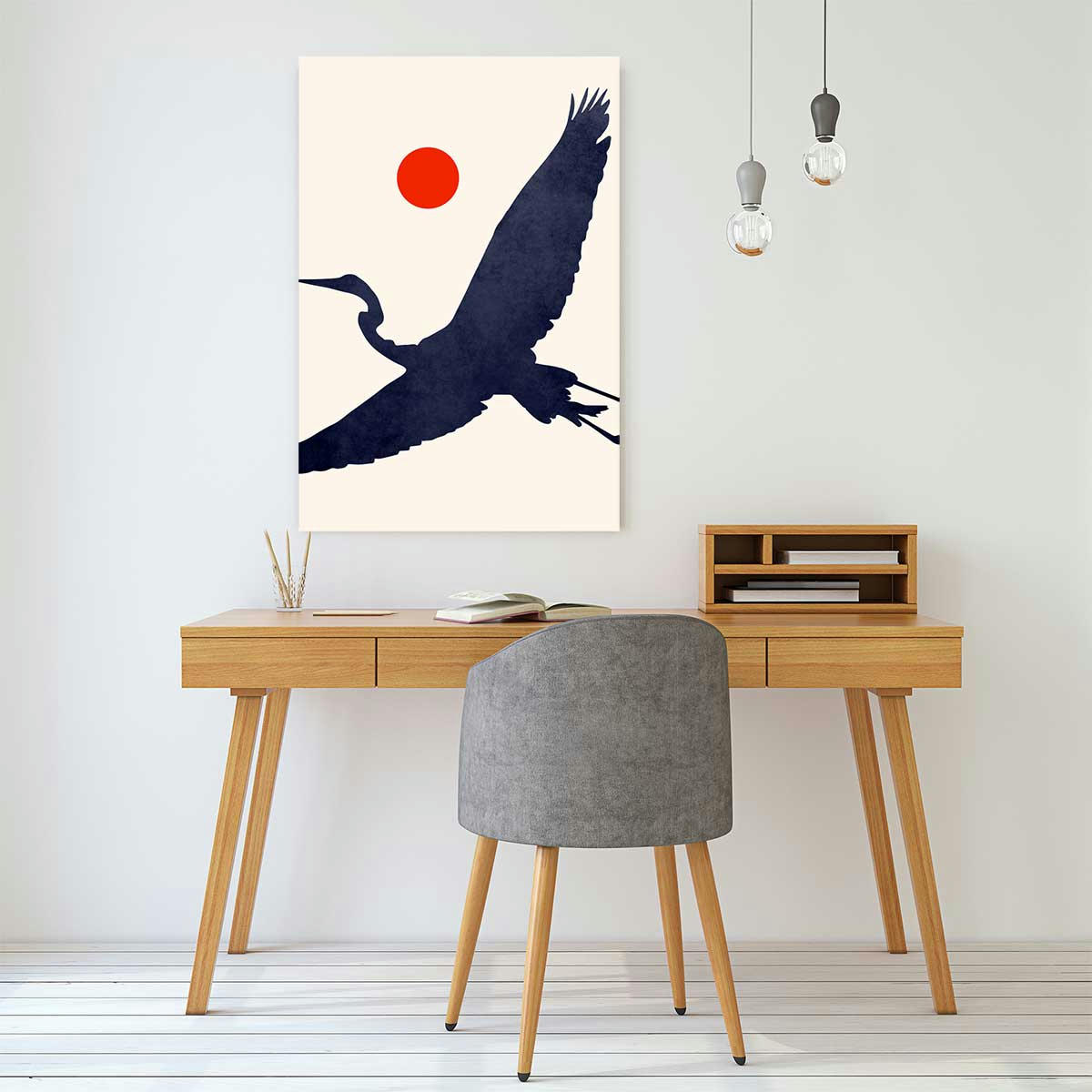 - Tableau animaux Grue au soleil levant imprimé sur toile 80x120cm