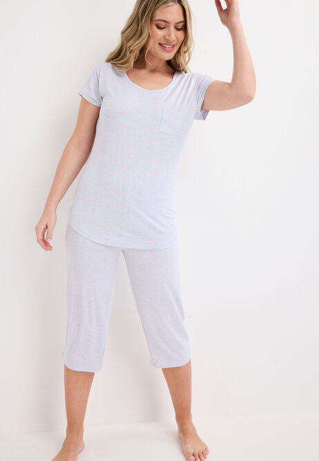 Womens Grey Heart Soft Touch Pyjama Set
