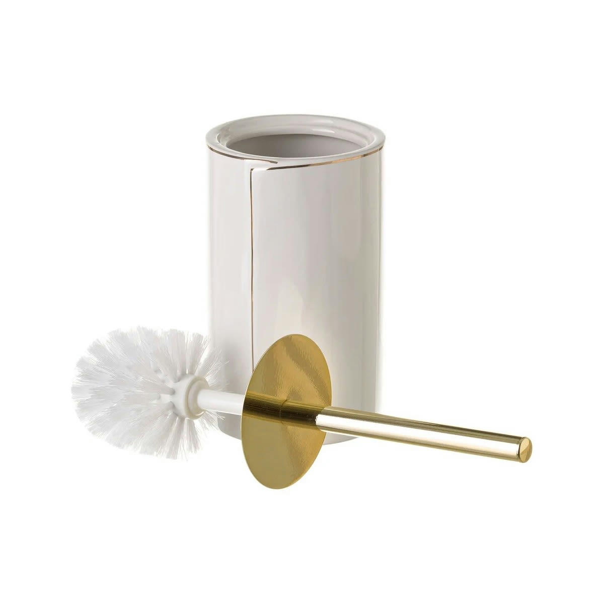 - Brosse WC céramique blanc et or