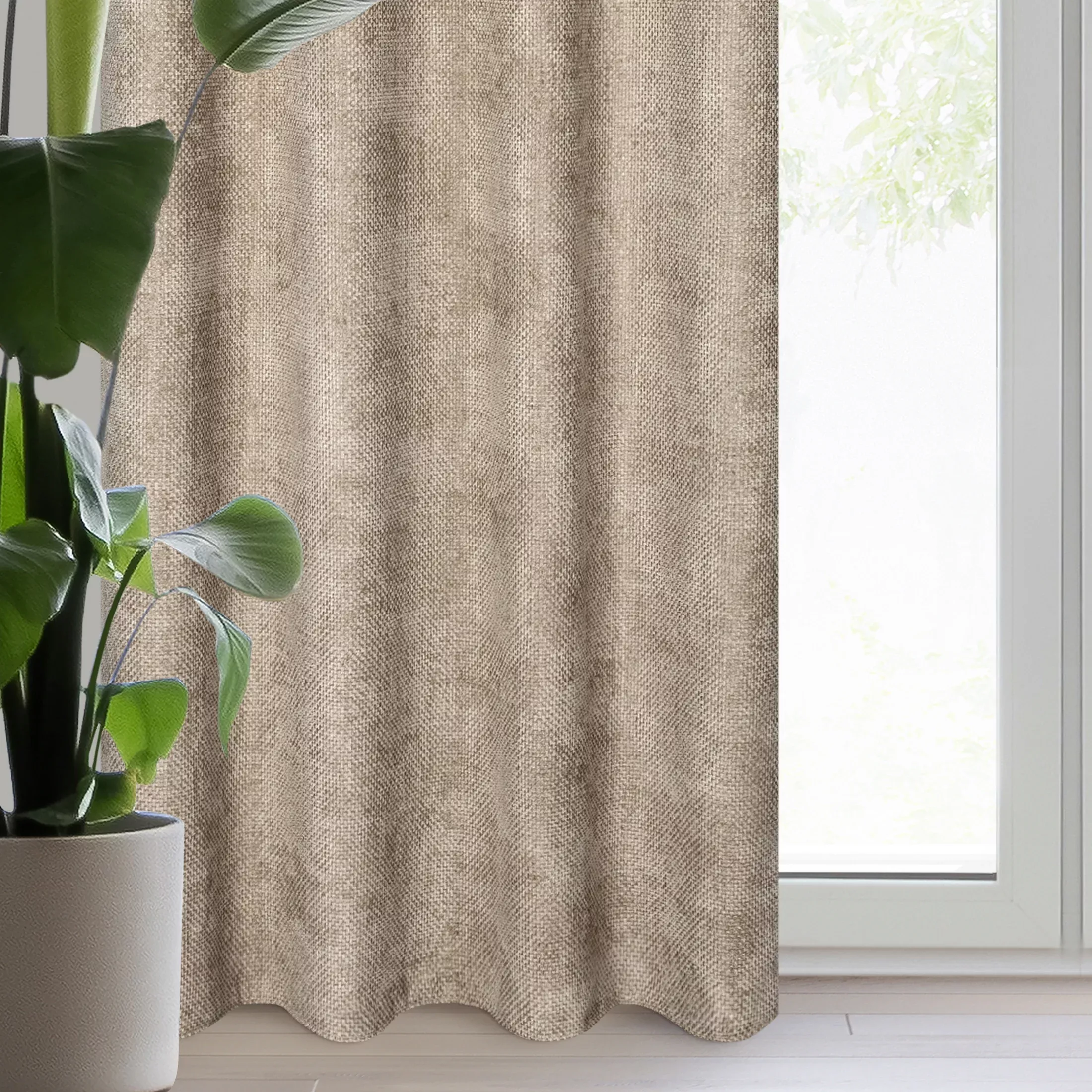 Zasłona beżowa z tkaniny szenilowej 135x250 przelotka - ALETA