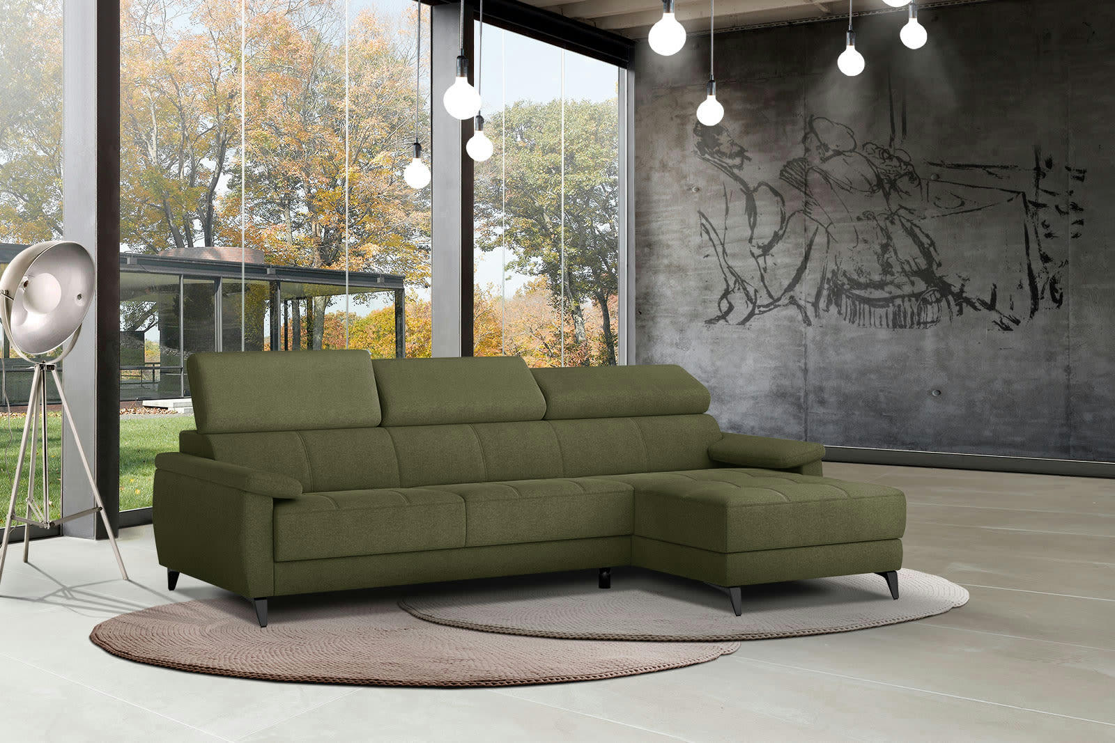 TAUNUS - Canapé d'angle droit 4 places vert