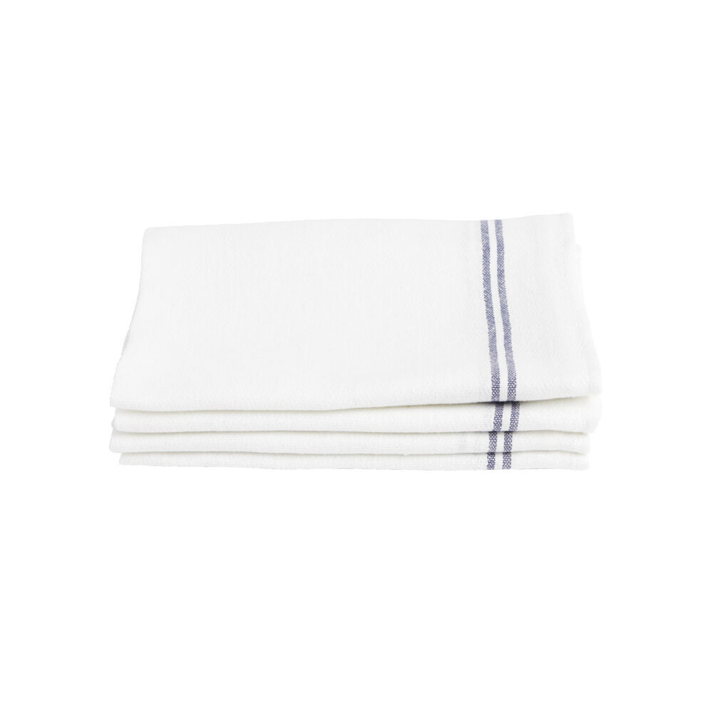 Torchon de cuisine x4 coton blanc liseré rouge ou bleu 46x60cm - 2 modèles