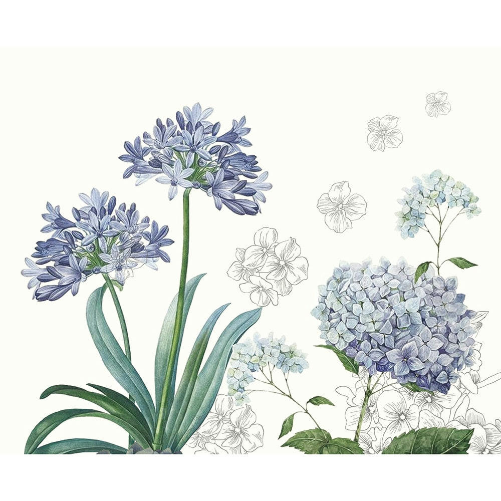 JARDIN DE BRETAGNE BLEU - Set antitache déperlant pur lin multicolore 50X40