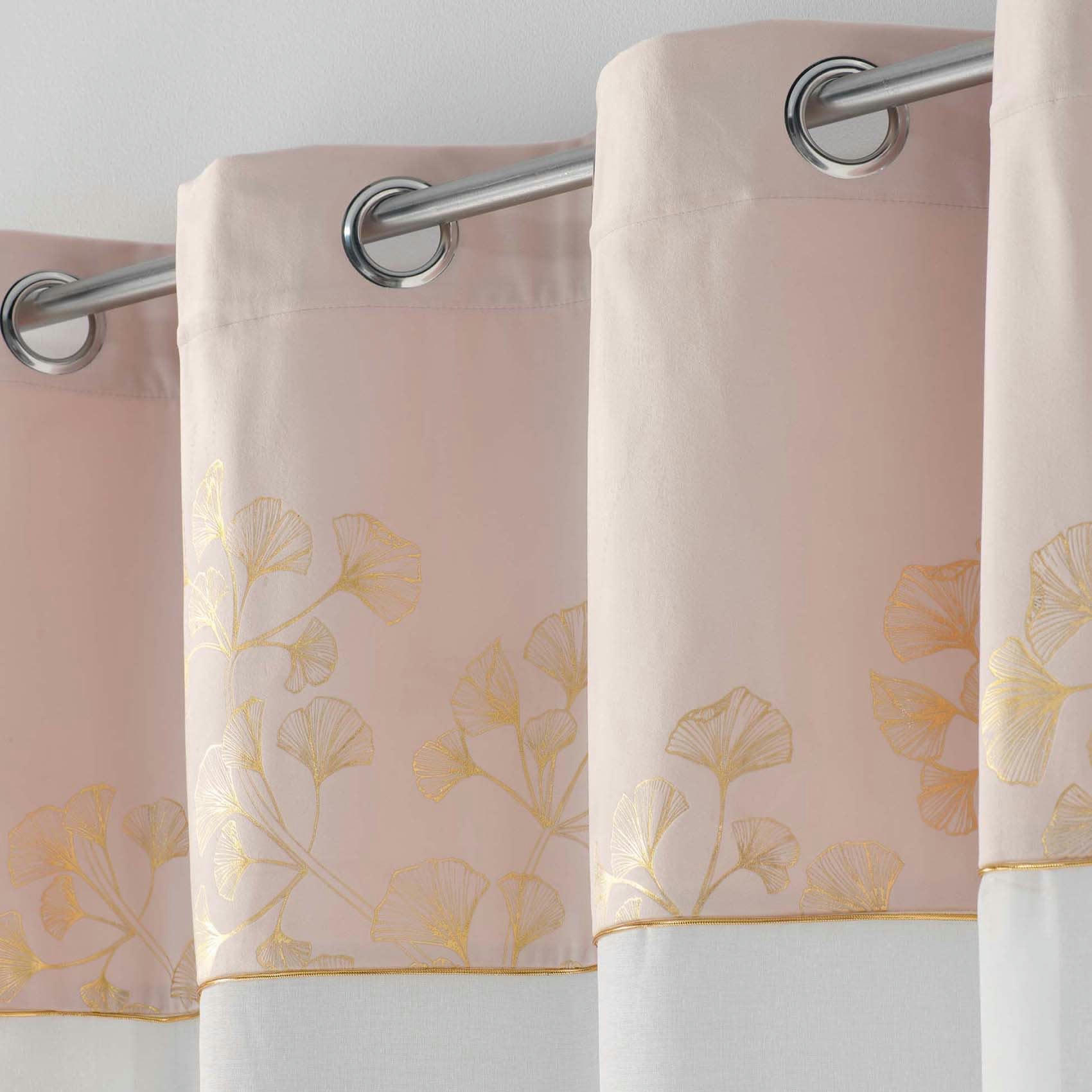 MILAROSE - Voilage effet velours et imprimé or polyester dragée 240x140cm