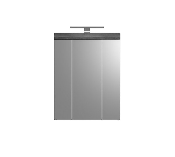 Kai - Armoire de toilette avec éclairage (L/H/P : 60x79x18 cm) en reproduction argent fumé et thermoformé blanc brillant