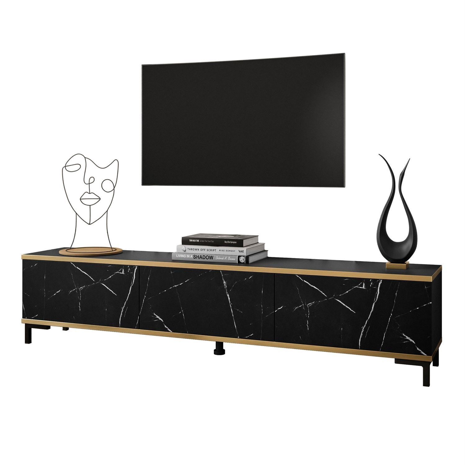 Szafka RTV OXFORD 175 cm marmur black royal czarne nóżki