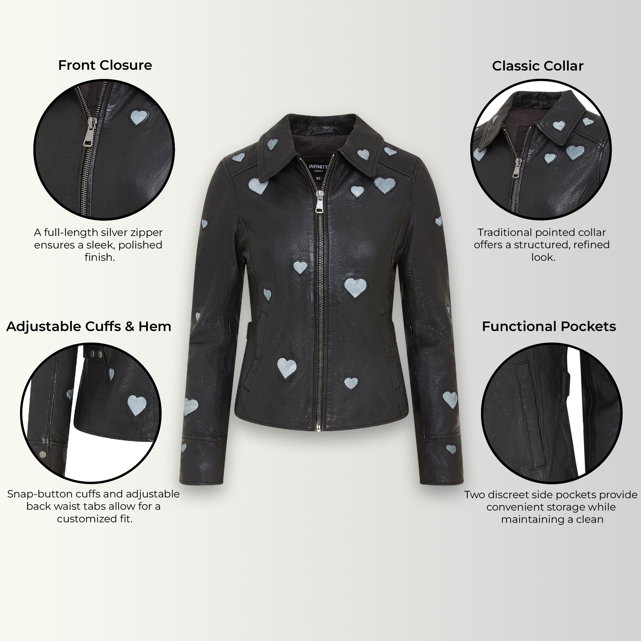 Infinity Leather Leather Hearts Biker Jacket - Wynyard