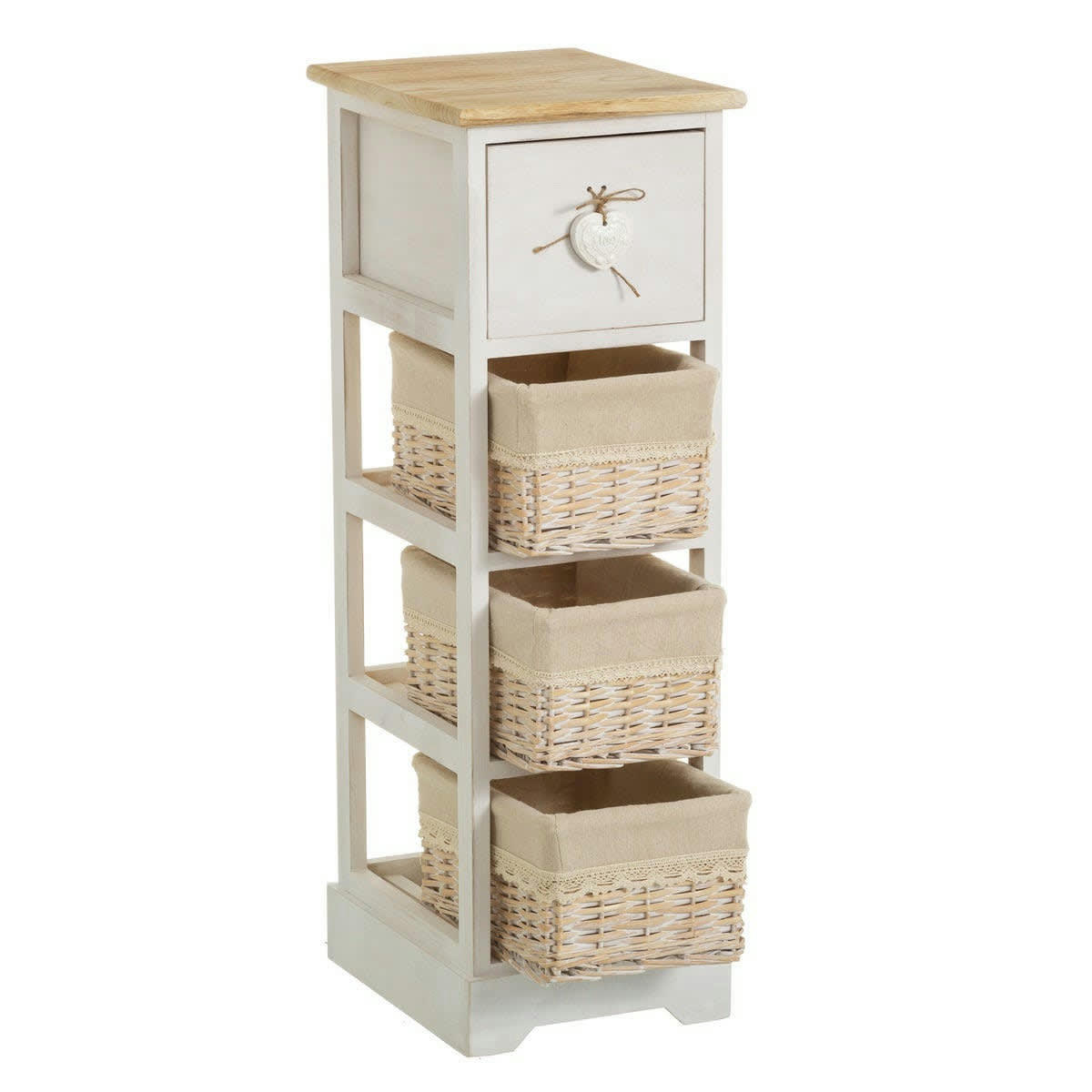 - Table de chevet étroite bois 1 tiroir + 3 paniers 26x32x81cm