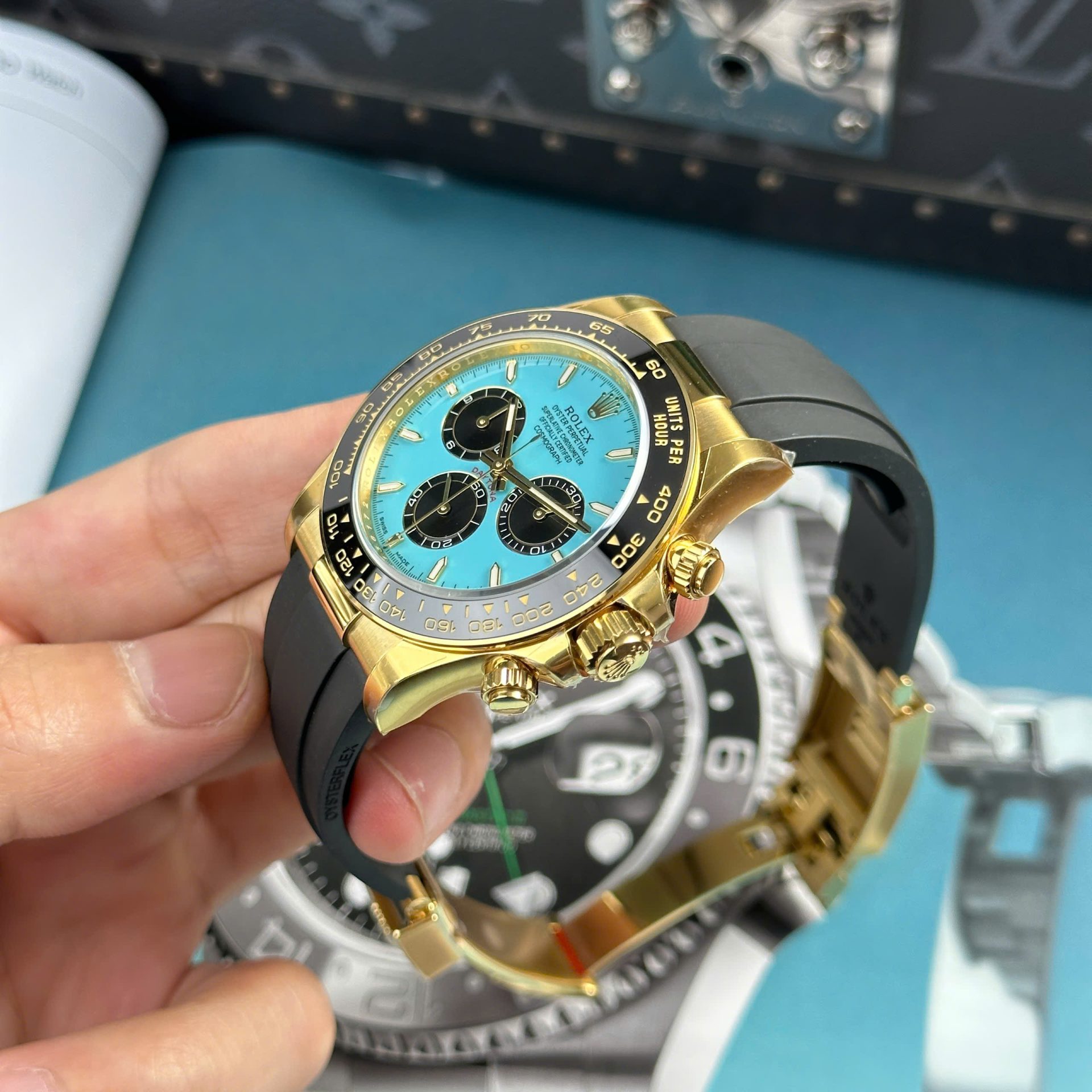 Rolex Daytona 126518LN Alcaraz YG Plated Turquoise Blue Dial 40mm Oysterflex Super Clone