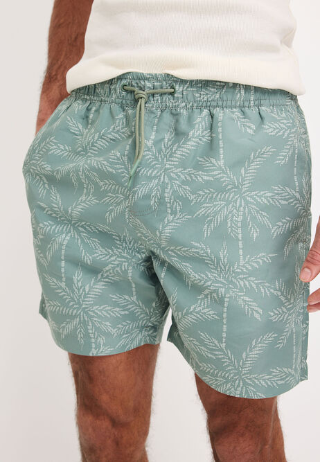 Mens Sage Palm Print Swim Shorts