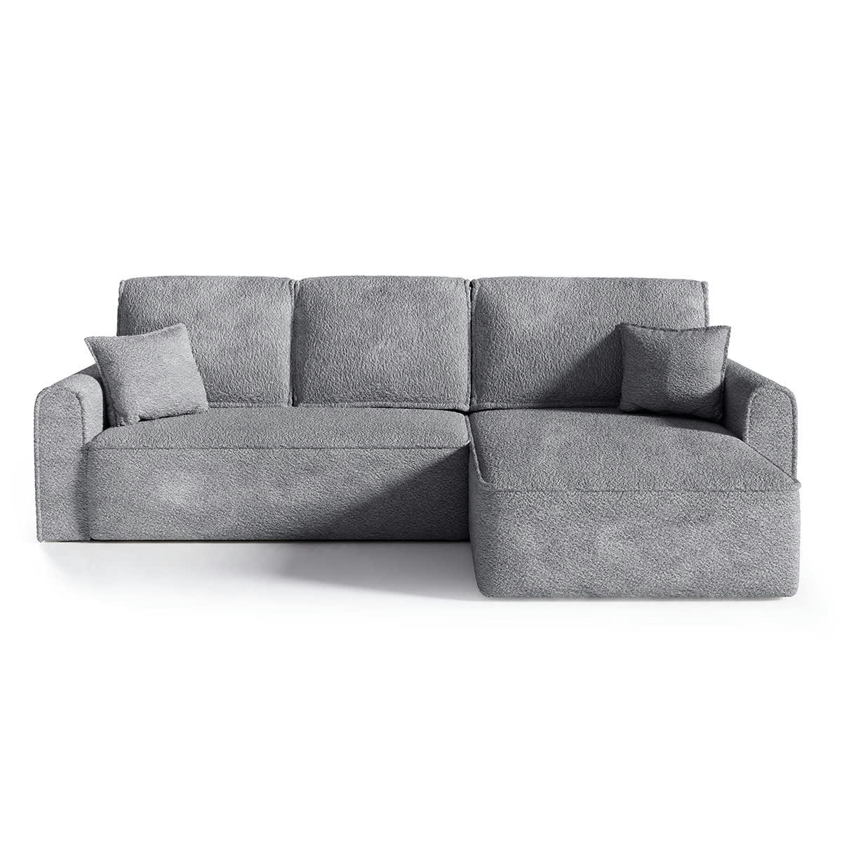 - Canapé d'angle réversible convertible 4 places coffre bouclé gris