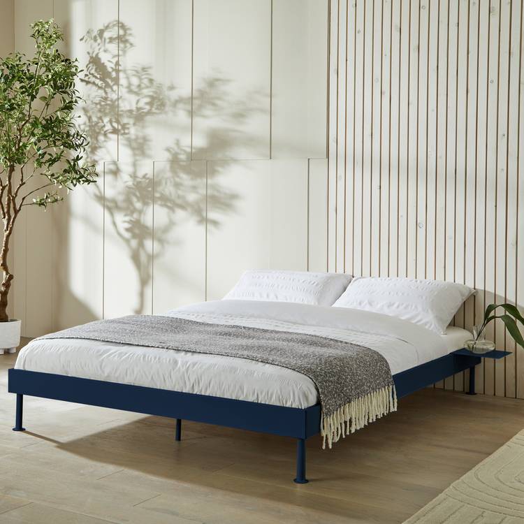 Habitat Maddox Double Metal Bed Frame with Bedside - Blue