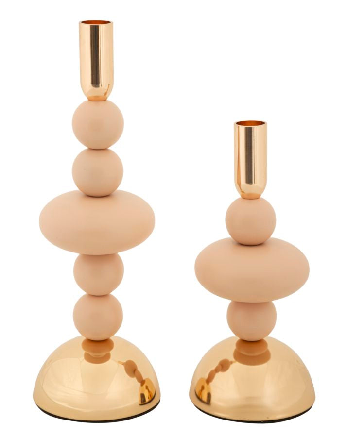 Set van 2 roze en gouden metalen kaarsenhouders