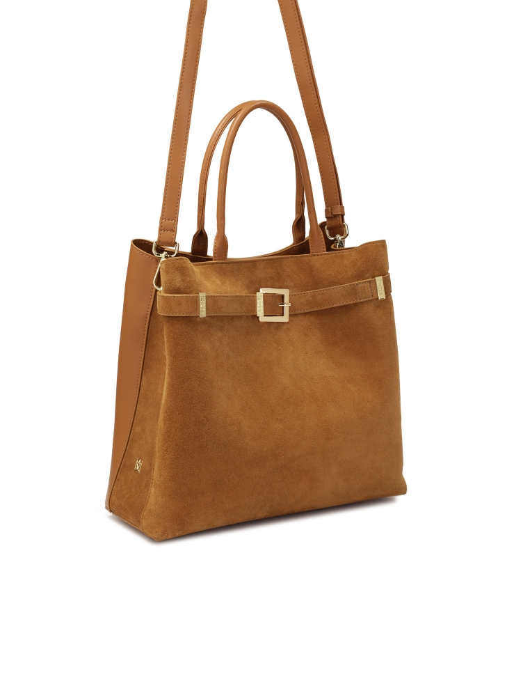 Handbag in suede and smooth leather