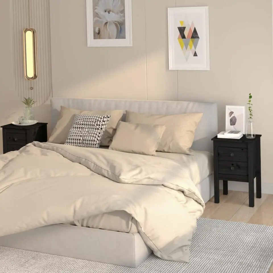 vidaXL - Nachtkastje - Zwart - Grenenhout - 2 stuks