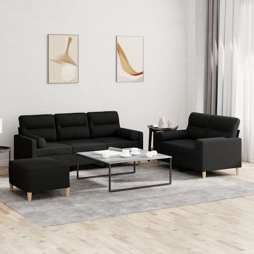 NNEVL 3 Piece Sofa Set with Pillows Black Fabric