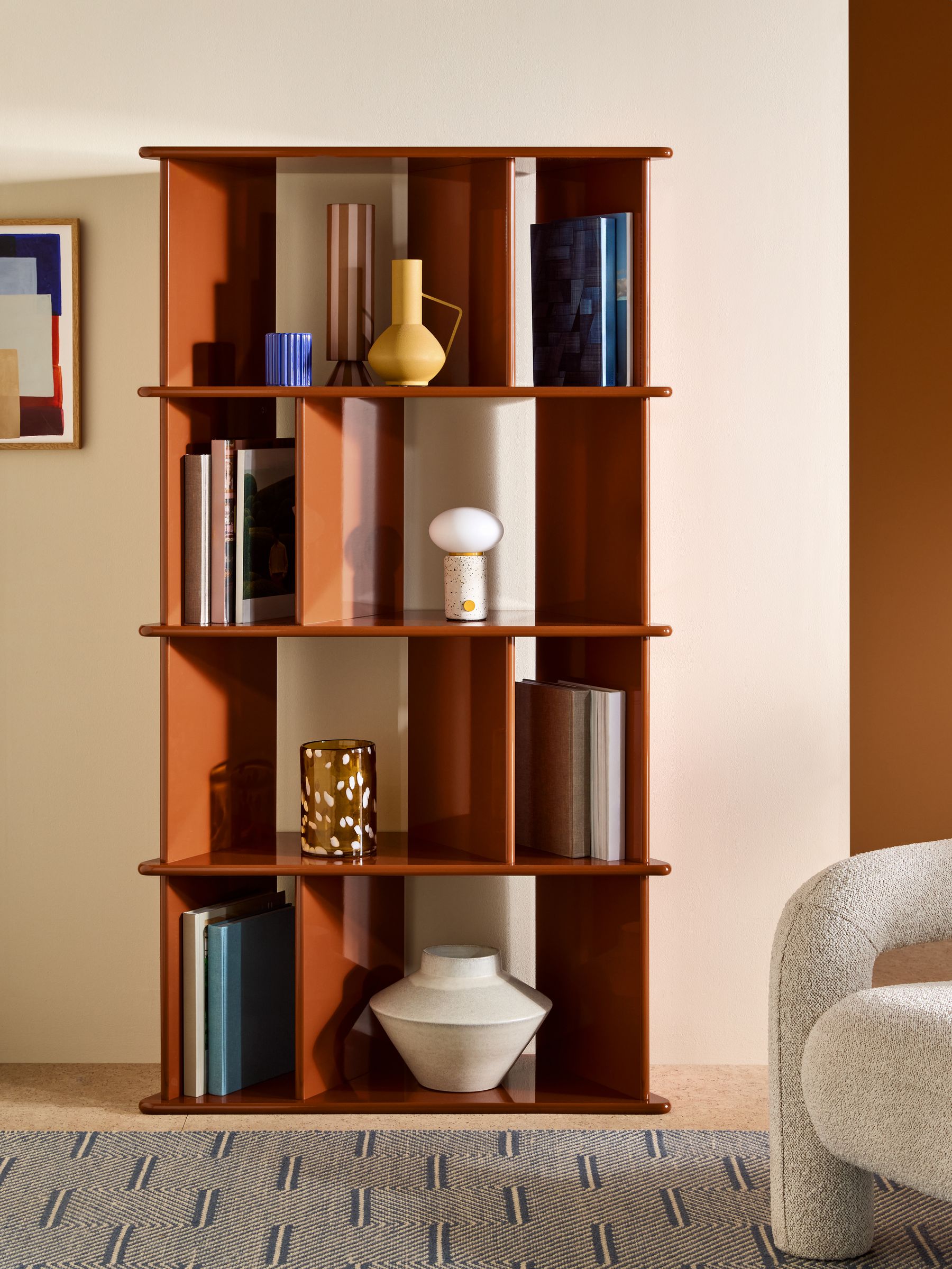 Ingrid Narrow Shelving Unit in Rust Orange