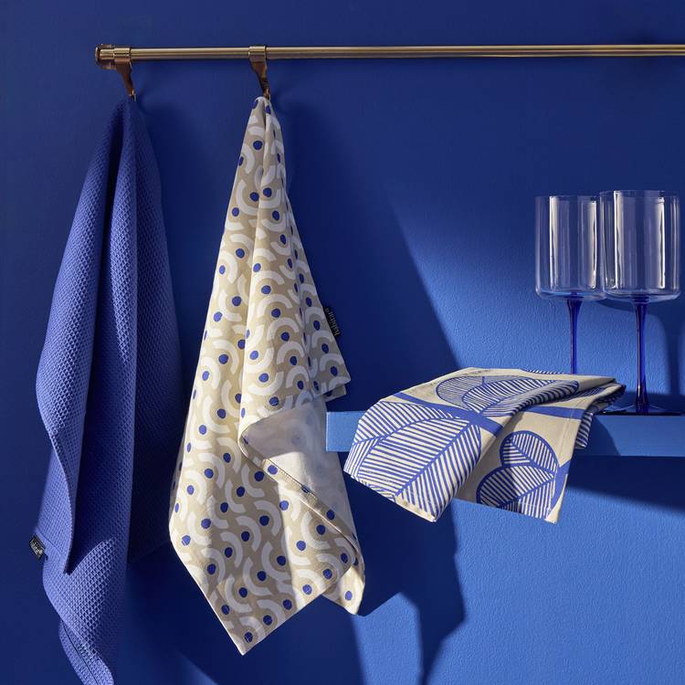 Habitat Set of 3 Tea Towels - Blue Leave & Wiggle