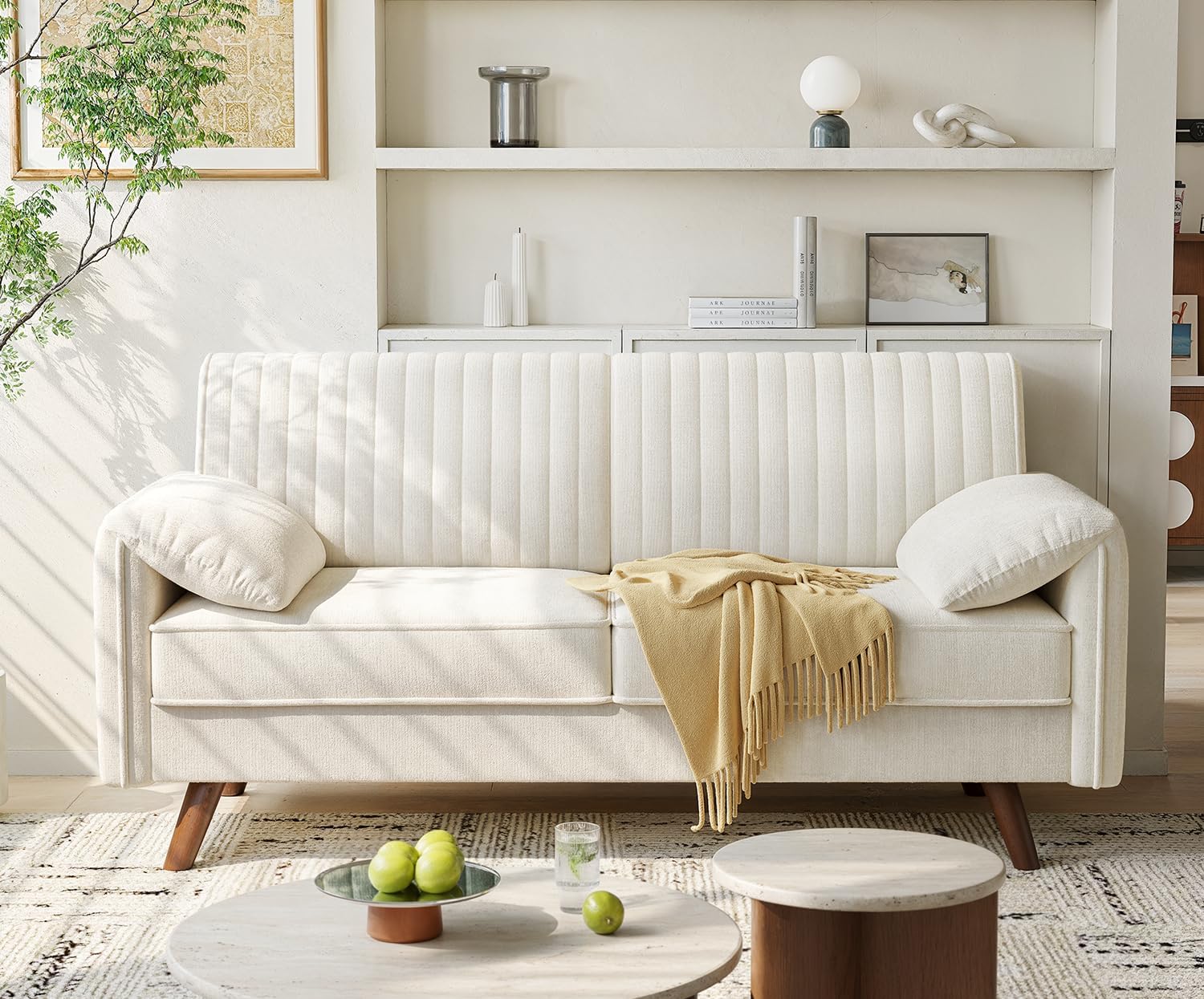 ONBRILL 64.5 Loveseat Sofa, Chenille Loveseat Couch for Living Room, 23.2 Deep Seat Love Seat with Padded Arms, Comfy Modern Small Couches for Bedroom, Small Spaces, Dorms, Office, Beige