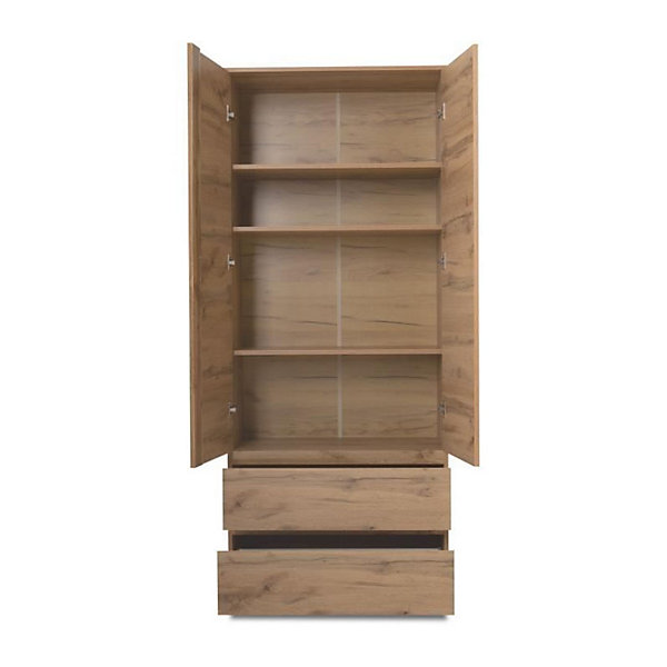 Armoire chambre adulte IMAGE 7 - Décor chene - 2 portes   2 tiroirs - L80 x H191 x P40 cm